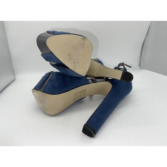Scene “Marylou” Platform Wedge 5” Heels Blue Suede w/ Silver Accents 7M Open Toe - Picture 4 of 8